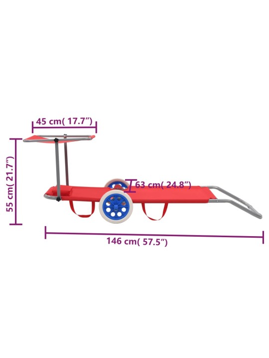 Kokkupandav lamamistool katuse ja ratastega, teras, punane