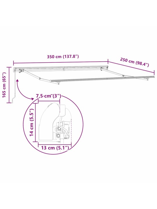Varikatus manuaalne valge 3,5 x 2,5 m metall