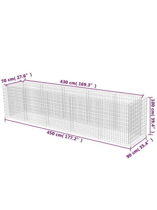 Gabioon-taimelava, tsingitud teras, 450 x 90 x 100 cm