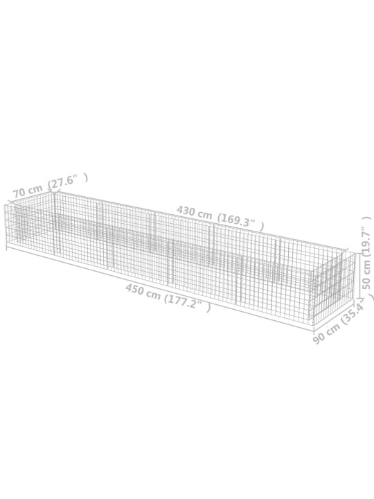 Gabioon-taimelava, tsingitud teras, 450 x 90 x 50 cm