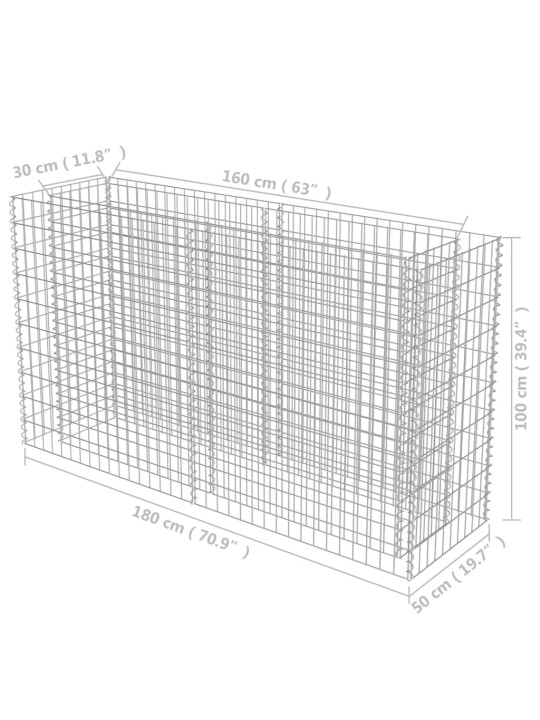 Gabioon-taimelava, tsingitud teras, 180 x 50 x 100 cm