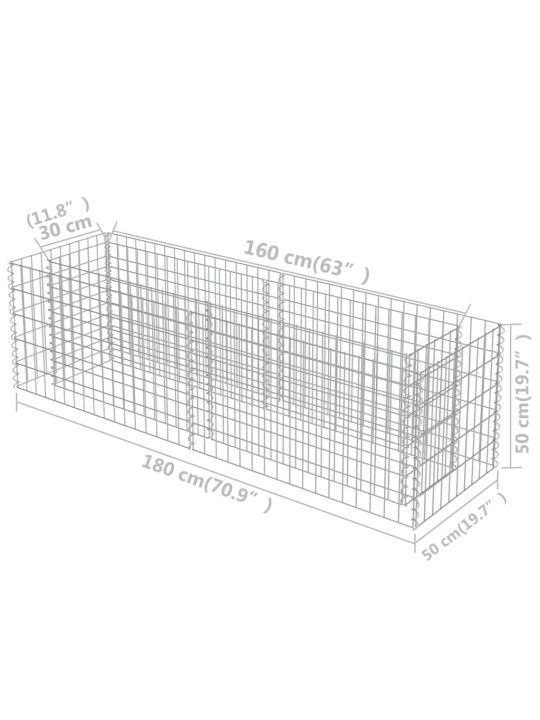 Gabioon-taimelava, tsingitud teras, 180 x 50 x 50 cm