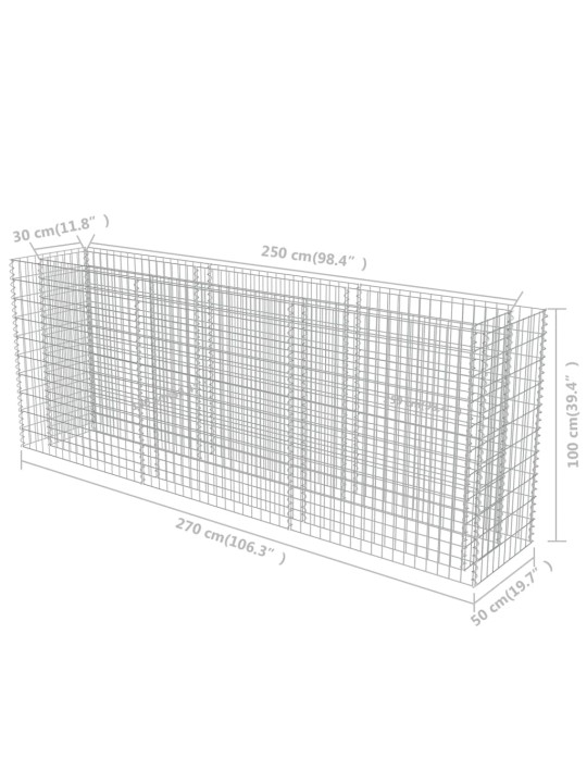 Gabioon-taimelava, tsingitud teras, 270 x 50 x 100 cm