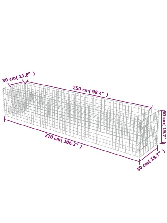 Gabioon-taimelava, tsingitud teras, 270 x 50 x 50 cm