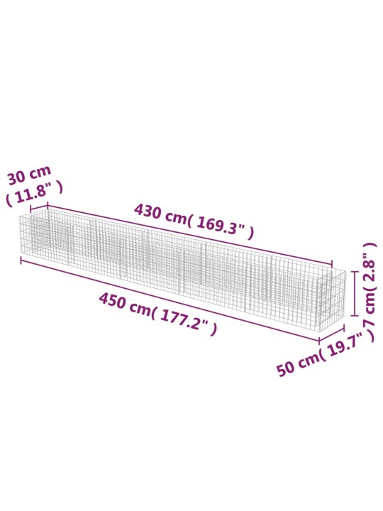 Gabioon-taimelava, tsingitud teras, 450 x 50 x 50 cm