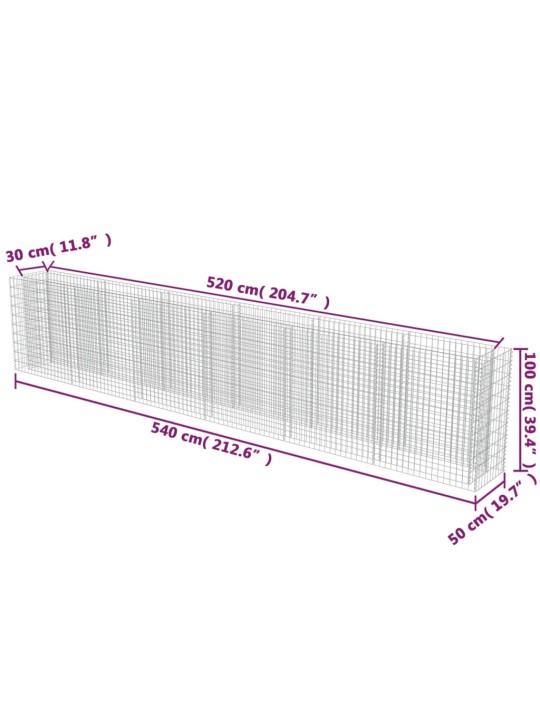 Gabioon-taimelava, tsingitud teras, 540 x 50 x 100 cm