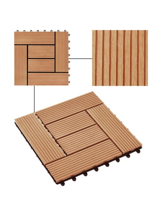 Terrassiplaadid, 11 tk, wpc, 30 x 30 cm, 1 m², tiikpuidu värvi