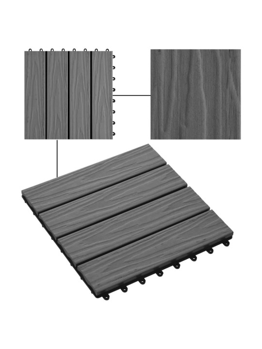 11 tk terrassiplaadid, kõrgreljeefne, wpc, 30x30 cm, 1 m², hall