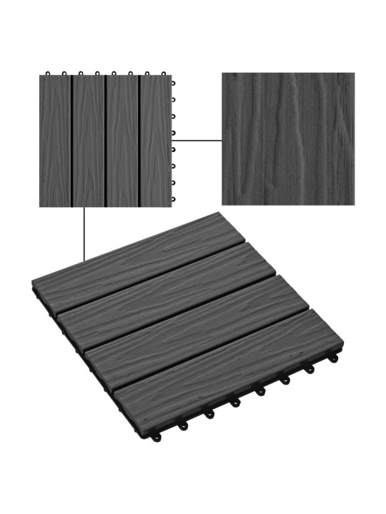 11 tk terrassiplaadid, kõrgreljeefne, wpc, 30x30 cm, 1 m², must
