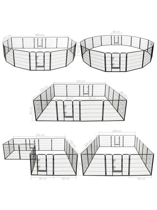Koera mänguaedik 16 paneeliga, teras, 80 x 80 cm, must