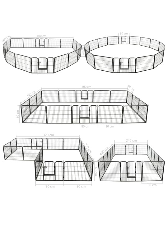 Koera mänguaedik 16 paneeliga, teras, 60 x 80 cm, must