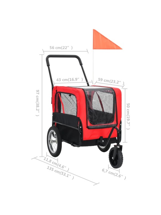 Kaks ühes lemmiklooma rattatreiler ja jooksukäru punane ja must