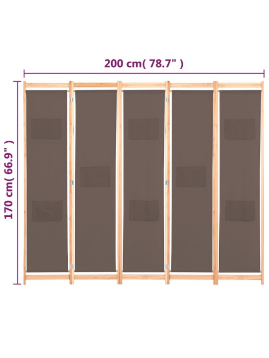 5 paneeliga sirm, pruun, 200 x 170 x 4 cm, kangas