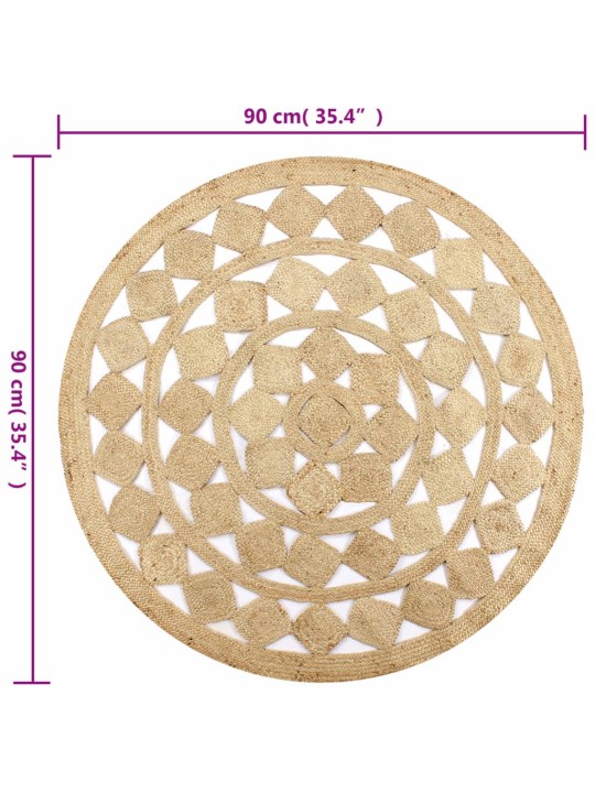 Käsitsi valmistatud vaip, punutud džuut, 90 cm