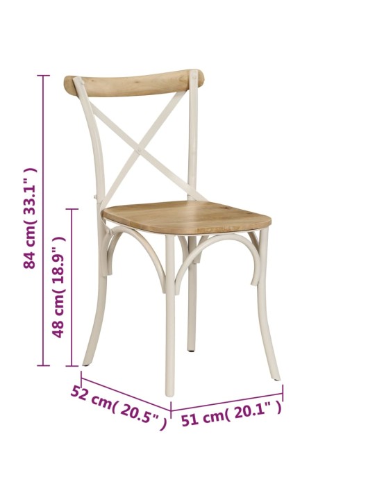 Ristikujulise seljatoega toolid 2 tk, valge, toekas mangopuit