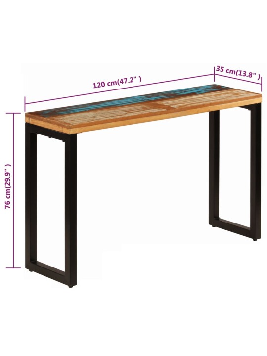 Konsoollaud, 120 x 35 x 76 cm, toekas taastatud puit ja teras