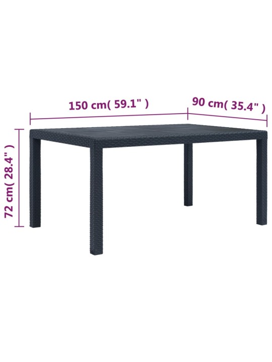 Aialaud 150 x 90 x 72 cm rotangi välimusega plast, antratsiit