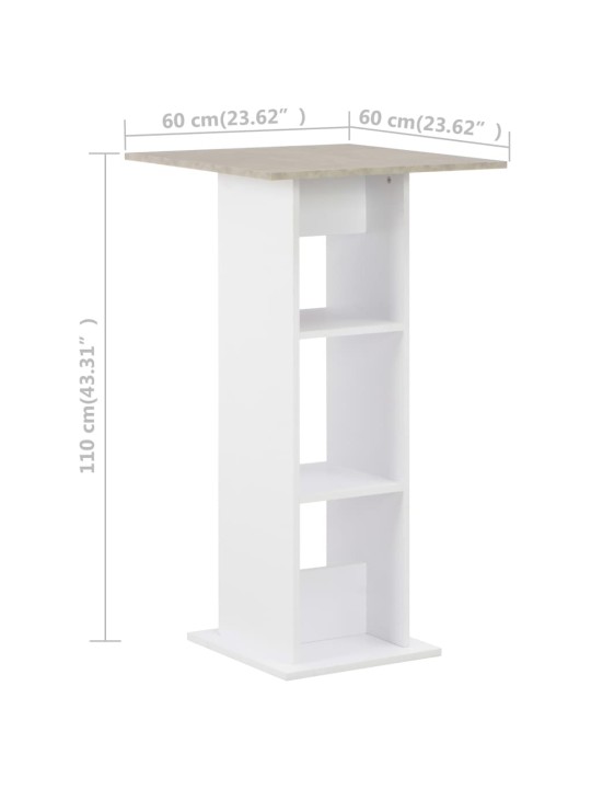 Baarilaud, valge ja betoonhall, 60 x 60 x 110 cm