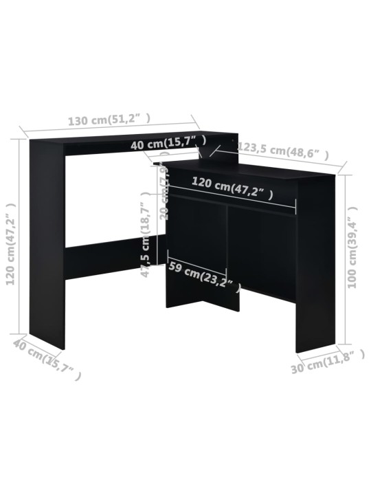 Baarilaud 2 lauaplaadiga, must, 130 x 40 x 120 cm