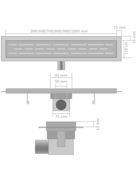 Lineaarne duši äravoolusüsteem 2 tk 530x140 mm roostevaba teras