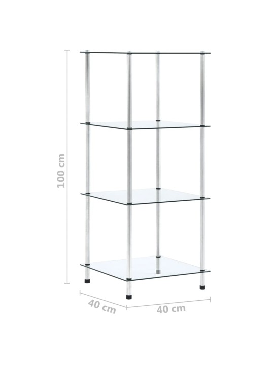 4-korruseline riiul, läbipaistev 40x40x100 cm, karastatud klaas