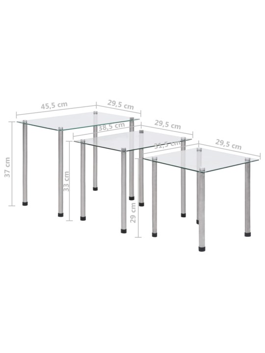 Virnastatavad lauad 3 tk läbipaistev karastatud klaas