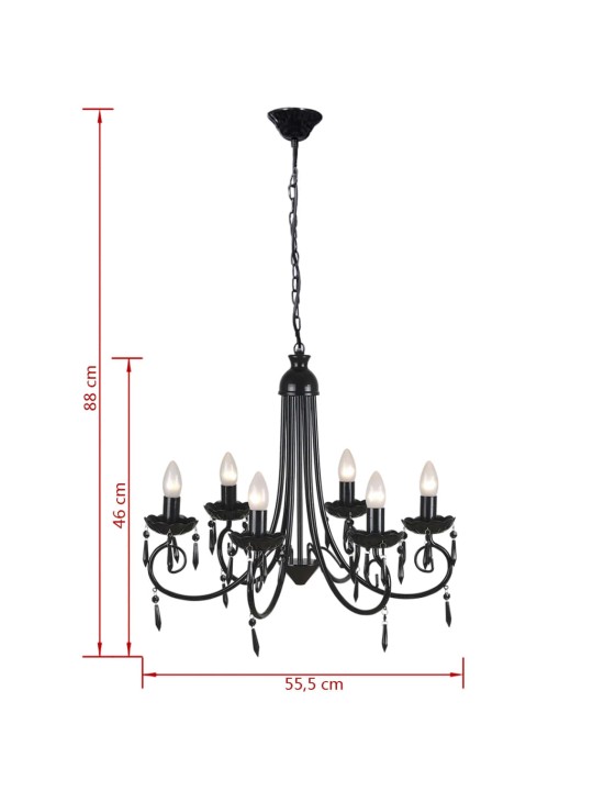 Elegantne kristallidega lühter must 6 pirnipesaga