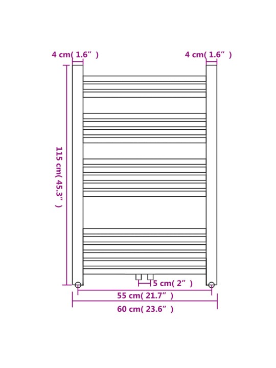 Keskkütte rätikukuivati vannituppa sirge 600 x 1160 mm