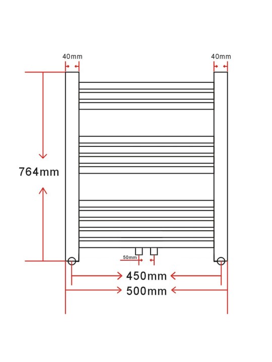 Keskkütteradiaator/käterätikuivati vannituppa, kumer 500 x 764 mm