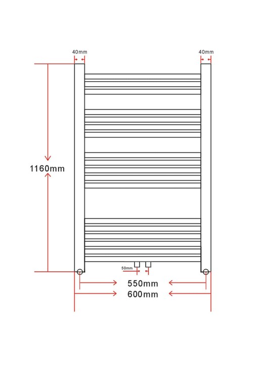 Keskkütteradiaator/käterätikuivati vannituppa, kumer 600 x 1160 mm