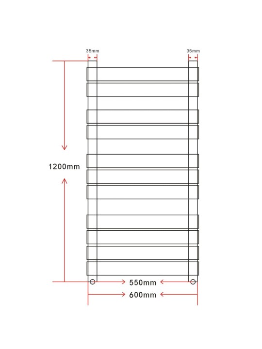 Keskkütte rätikukuivati vannituppa sirge 600 x 1200 mm