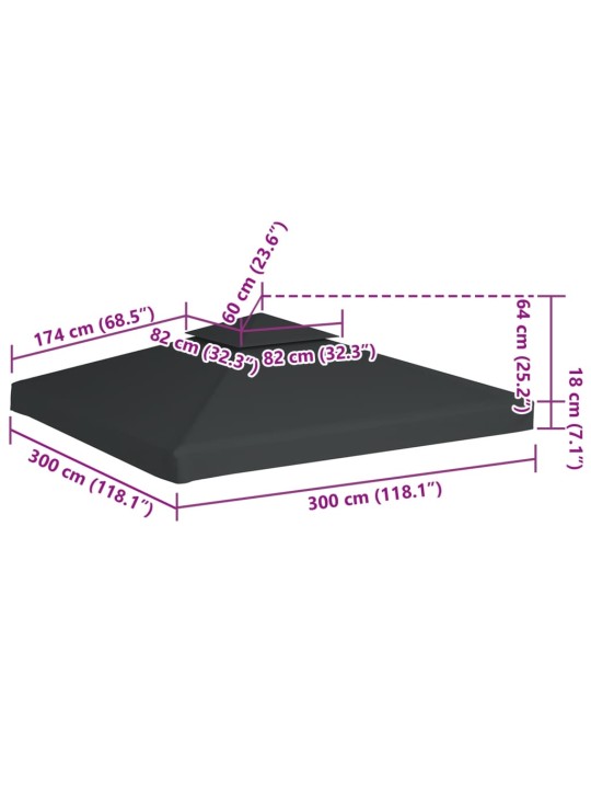 Varikatuse asenduskate 310 g / m², tumehall, 3 x 3 m