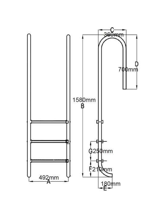 Basseiniredel 3 astmega, 304 roostevabast terasest, 120 cm