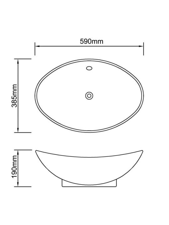 Luksuslik ovaalne keraamiline kraanikauss ülevoolu auguga 59 x 38,5 cm