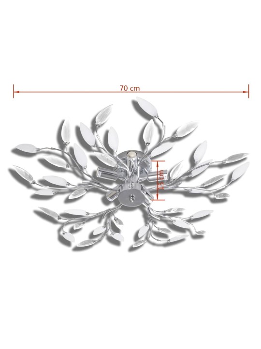 Läbipaistev ja valge laelamp akrüülist lehtedega, viiele e14 pirnile
