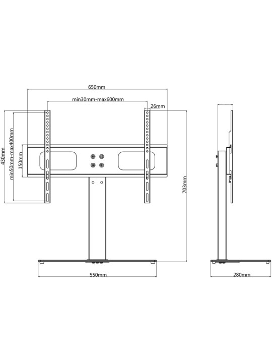 Telerikinnitus lauale, 37-55 tolli, max vesa 600x400 mm 40 kg