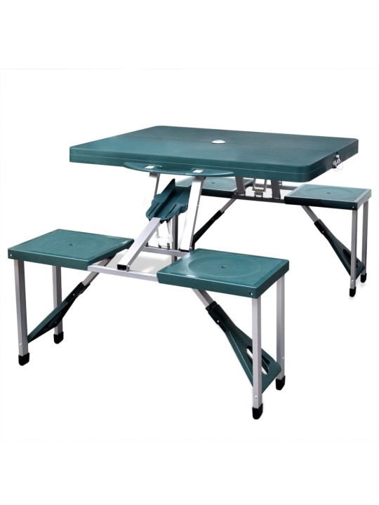 Kokkupandav alumiiniumist matkakomplekt laud + 4 tooli roheline