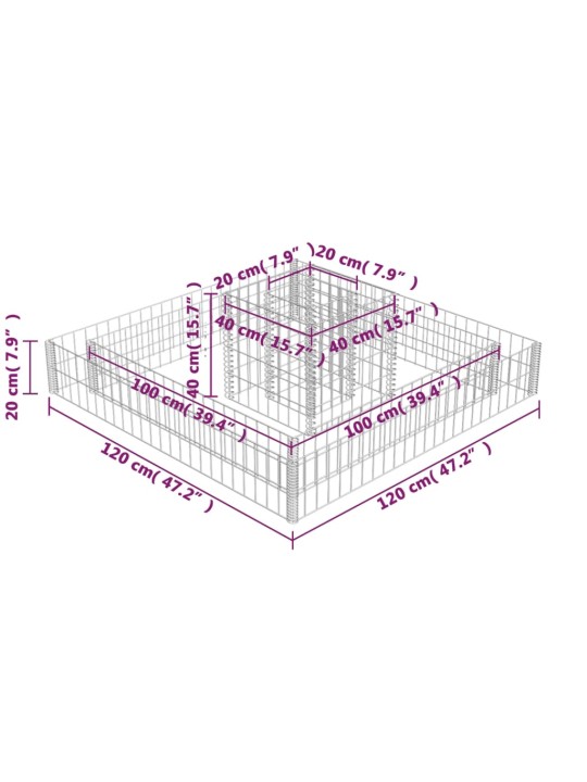 Gabioon-taimekast, tsingitud teras, 120 x 120 x 20 cm