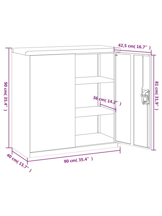 Kontorikapp 2 uksega, hall, 90 cm, teras