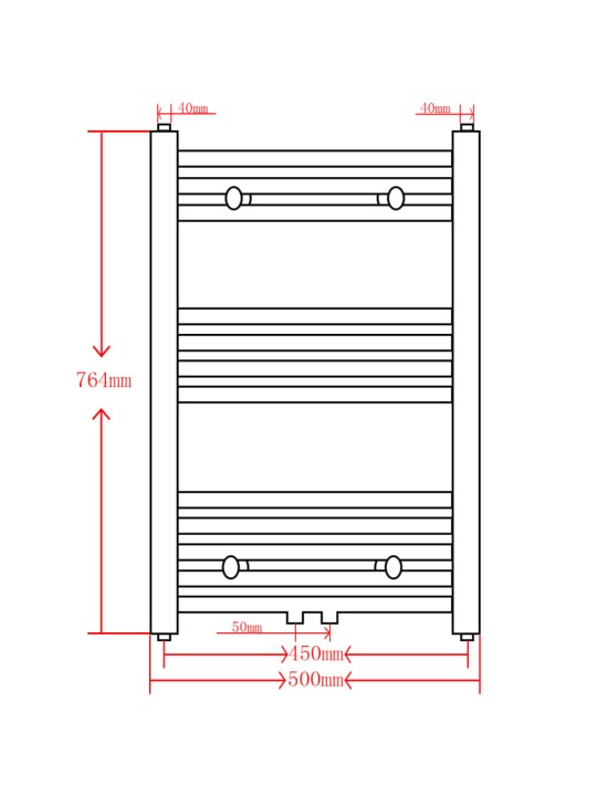 Keskkütte rätikukuivati vannituppa sirge 500 x 764 mm, hall