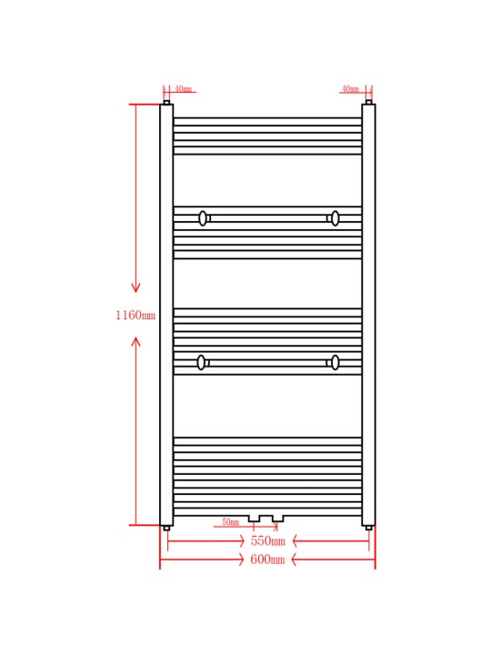 Keskkütte rätikukuivati vannituppa sirge 600 x 1160 mm, hall