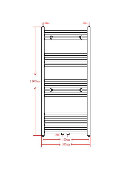 Keskkütte rätikukuivati vannituppa, kumer 500 x 1160 mm, hall