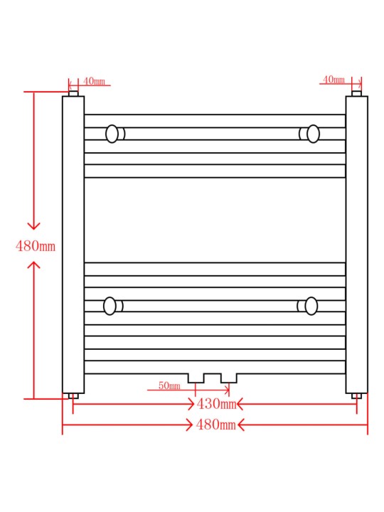 Keskkütte rätikukuivati vannituppa sirge 480 x 480 mm, must