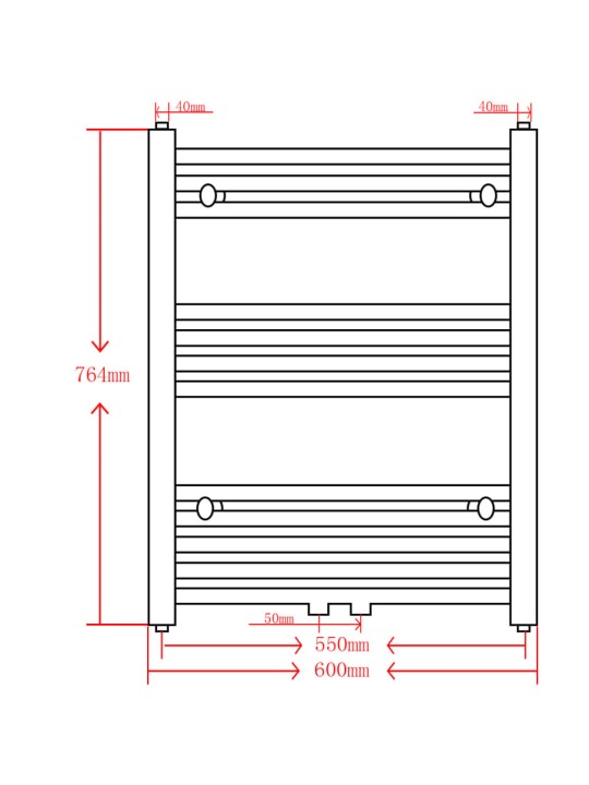 Keskkütte rätikukuivati vannituppa sirge 600 x 764 mm, must