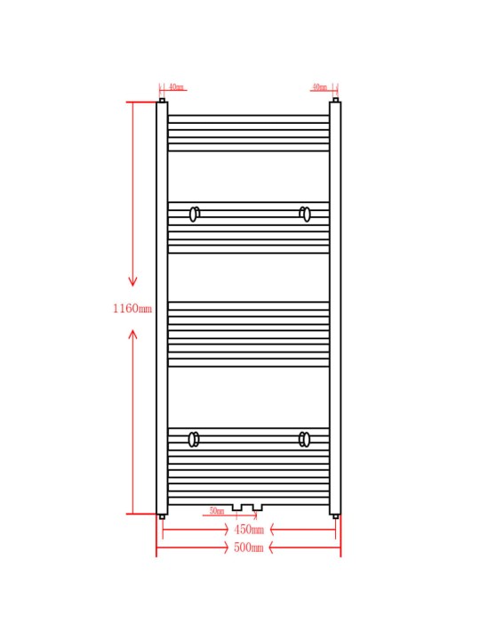 Keskkütte rätikukuivati vannituppa sirge 500 x 1160 mm, must