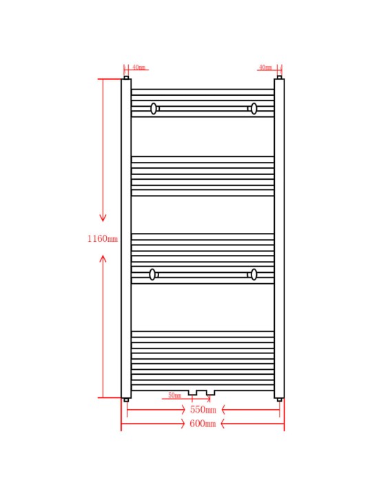 Keskkütte rätikukuivati vannituppa sirge 600 x 1160 mm, must