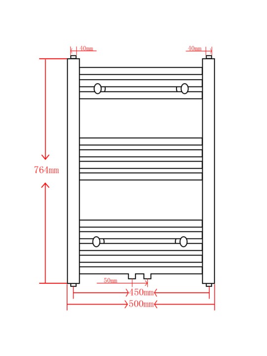 Keskkütte rätikukuivati vannituppa kumer 600 x 764 mm, must