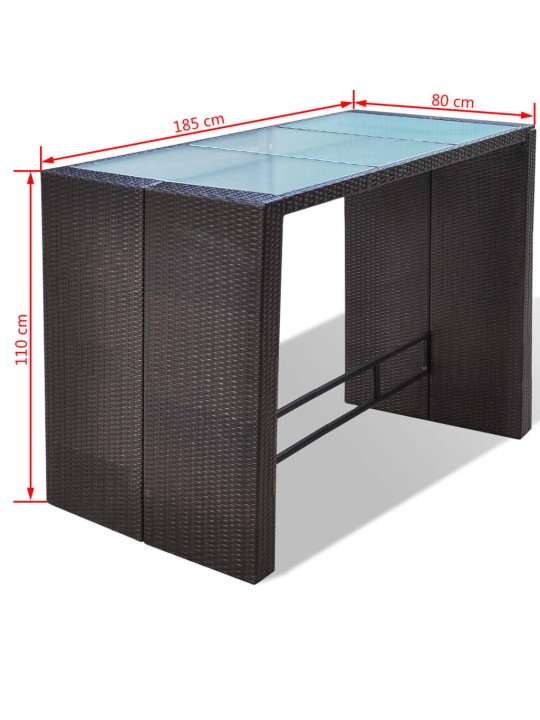 7-osaline aiabaari komplekt patjadega, polürotang, pruun