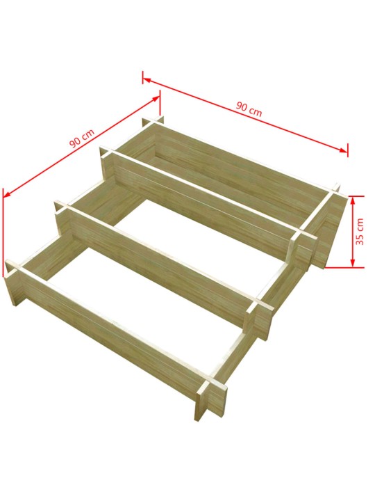 3-korruseline taimelava 90 x 90 x 35 cm, immutatud puit