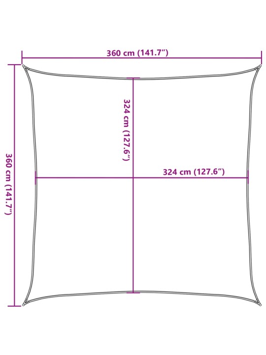 Hdpe päikesepuri kandiline, 3,6 x 3,6 m antratsiithall